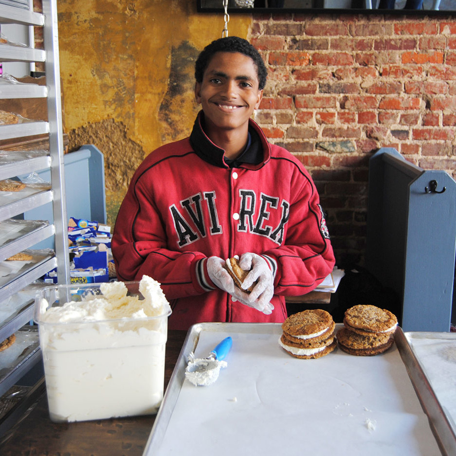 Student making oatmeal cream pies